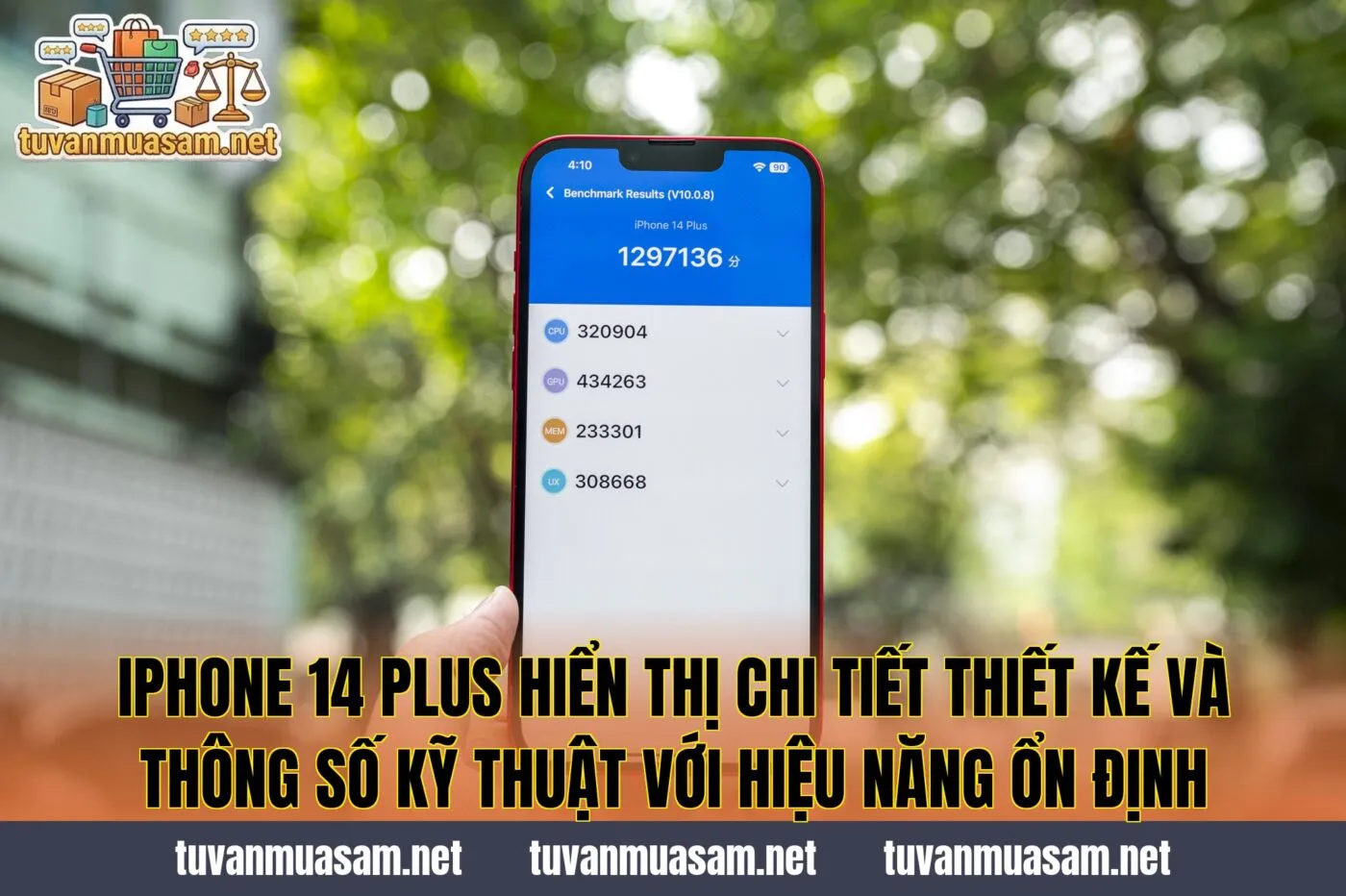 IPhone 14 Plus hiển thị chi tiết thiết kế và thông số kỹ thuật với hiệu năng ổn định