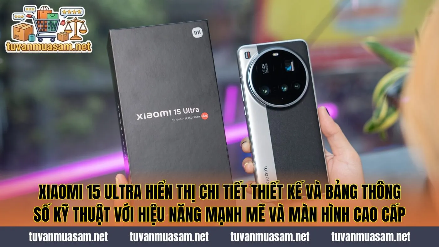 Xiaomi 15 Ultra hiển thị chi tiết thiết kế và bảng thông số kỹ thuật với hiệu năng mạnh mẽ và màn hình cao cấp