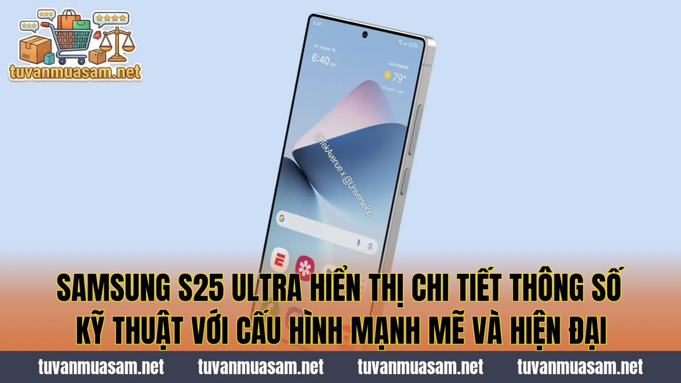 Samsung S25 Ultra hiển thị chi tiết thông số kỹ thuật với cấu hình mạnh mẽ và hiện đại