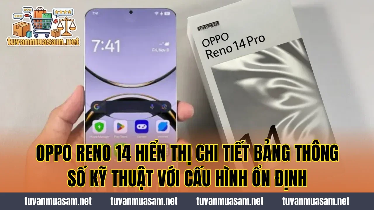 OPPO Reno 14 hiển thị chi tiết bảng thông số kỹ thuật với cấu hình ổn định