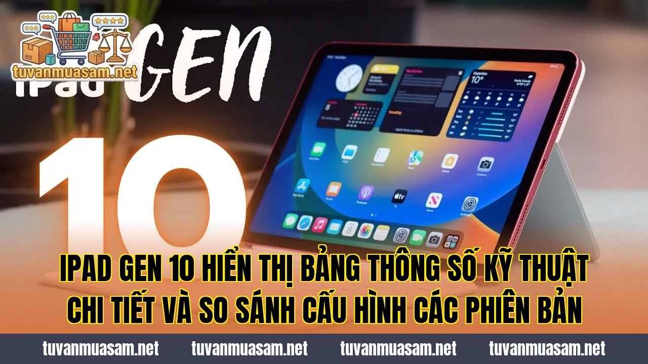 IPad Gen 10 hiển thị bảng thông số kỹ thuật chi tiết và so sánh cấu hình các phiên bản