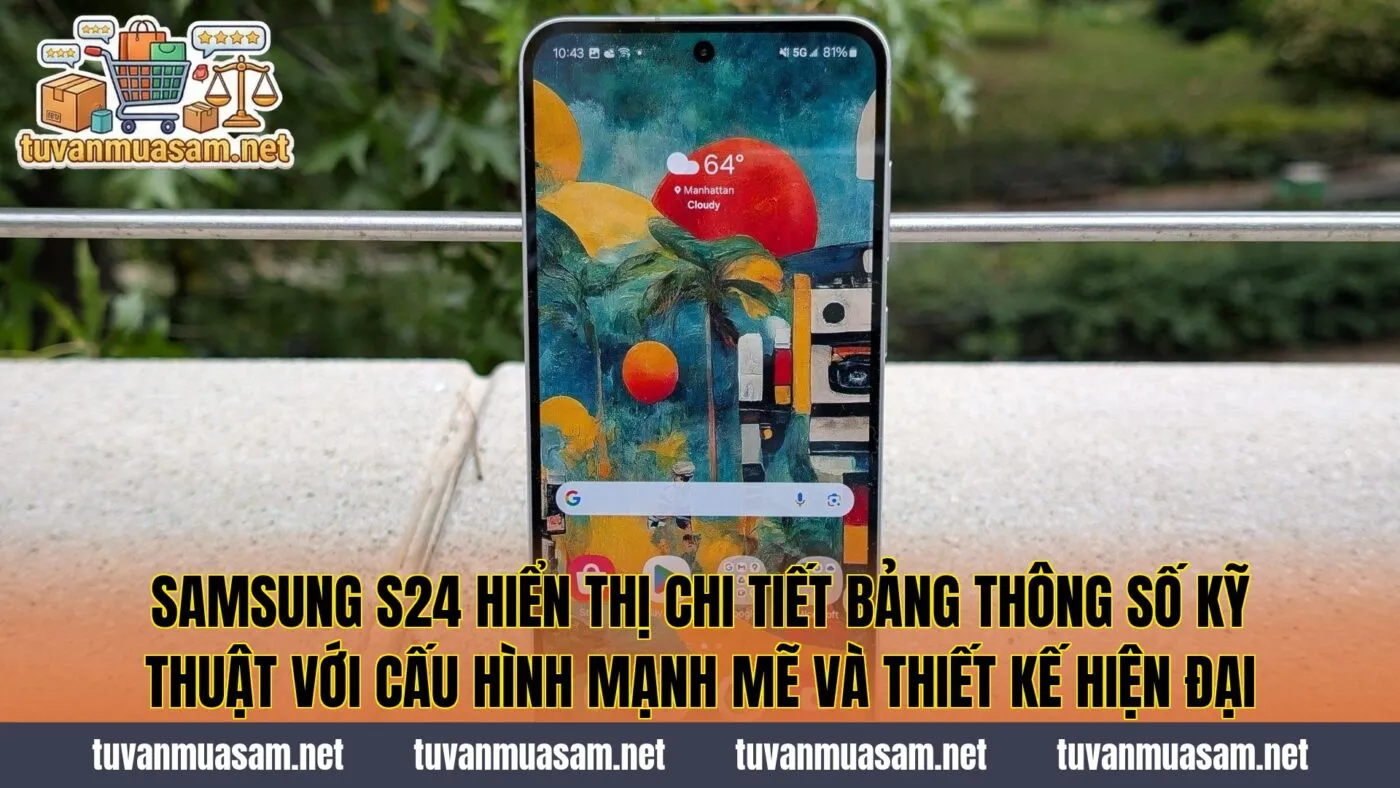 Samsung S24 hiển thị chi tiết bảng thông số kỹ thuật với cấu hình mạnh mẽ và thiết kế hiện đại